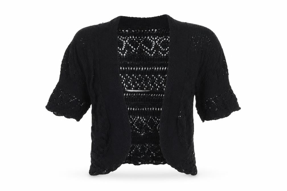 Bina Womens Black V-Neck Acrylic Shrug Jumper Size S
