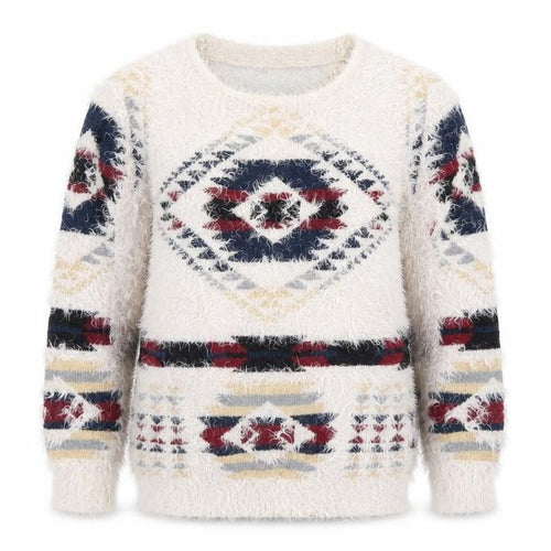 Golden Live Womens Multicoloured Round Neck Geometric Acrylic Pullover Jumper Size S - Fluffy