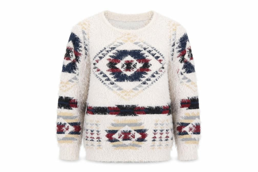 Golden Live Womens Multicoloured Round Neck Geometric Acrylic Pullover Jumper Size S - Fluffy