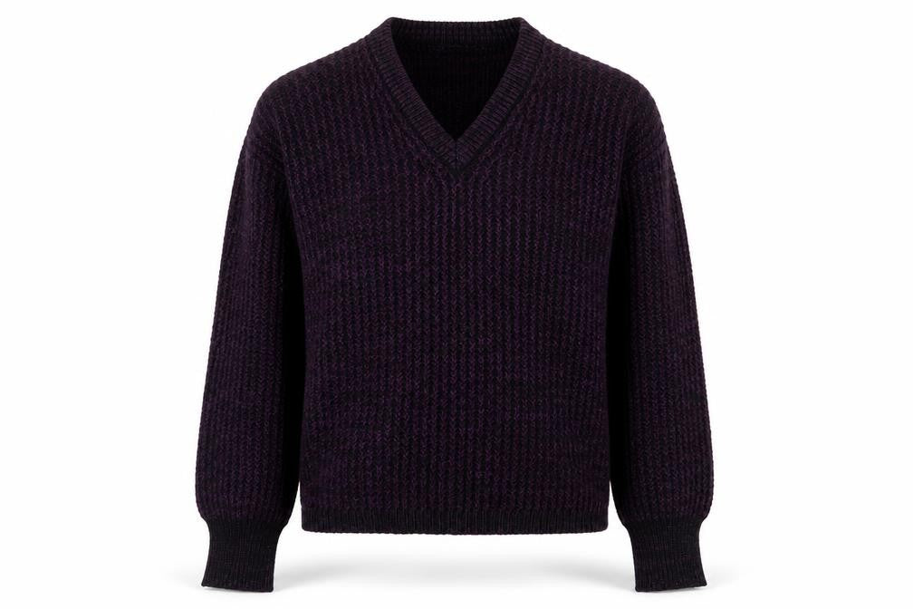 Worth Handframed Knitwear Mens Purple V-Neck Acrylic Pullover Jumper Size L