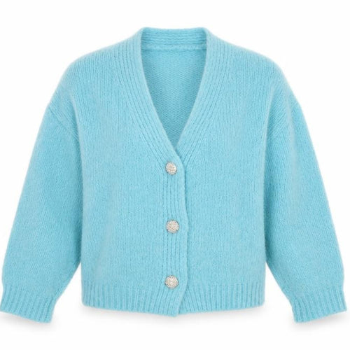 By Clara Womens Blue V-Neck Polyamide Cardigan Jumper Size S