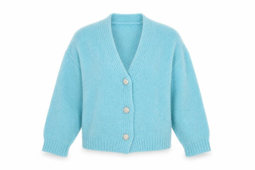 By Clara Womens Blue V-Neck Polyamide Cardigan Jumper Size S
