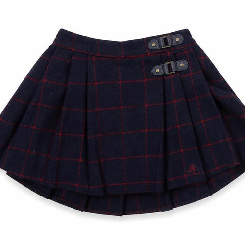 Preworn Girls Blue Check Polyester Pleated Skirt Size 18-24 Months