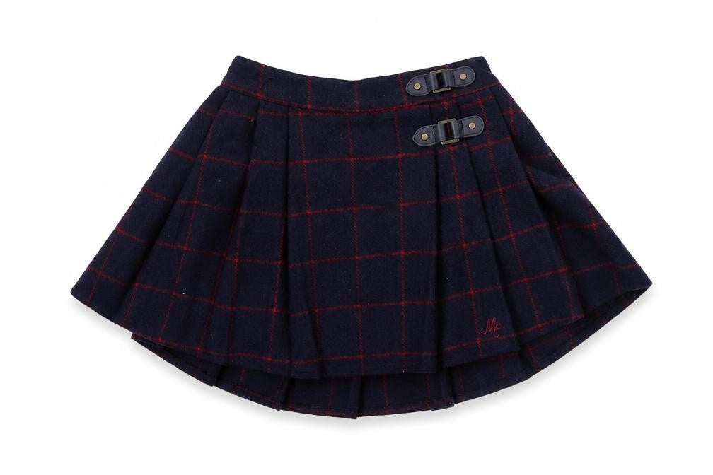 Preworn Girls Blue Check Polyester Pleated Skirt Size 18-24 Months