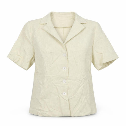 Godshe Womens Beige Geometric Jacket Blazer Size 12 - Short Sleeve