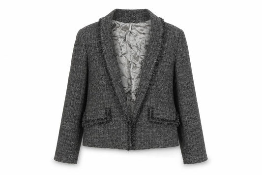 Front view of Principles women’s grey geometric jacket blazer, size UK 14