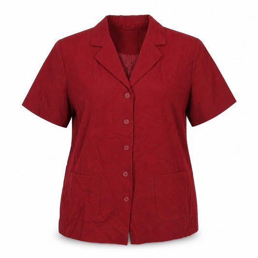 Front view of Daxon women’s red polyester basic button-up, size UK 18, collared