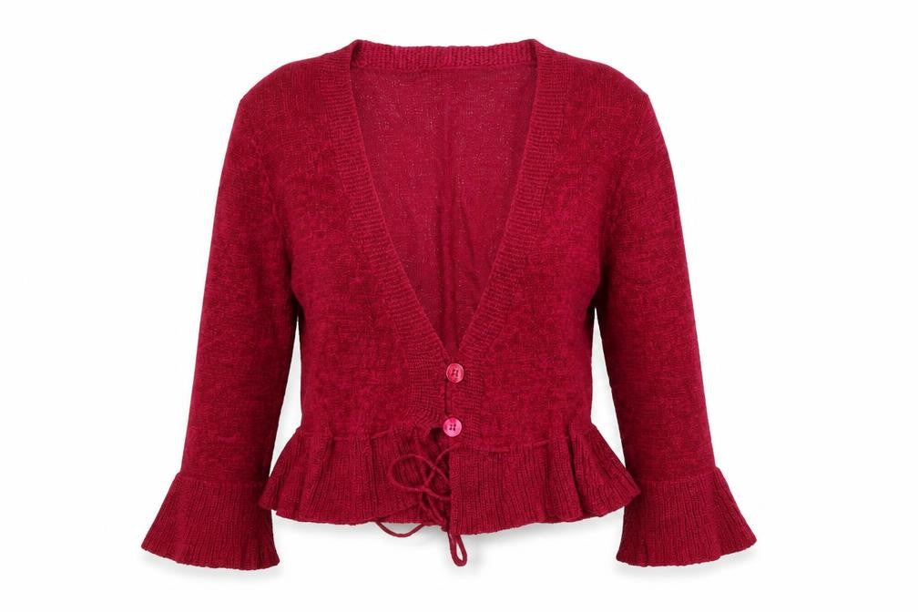 Front view of Planet women’s pink v-neck polyester cardigan jumper, size S