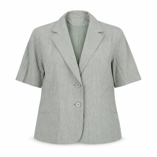 Front view of Autonomy women’s green geometric jacket blazer, size UK 16, - short sleeves
