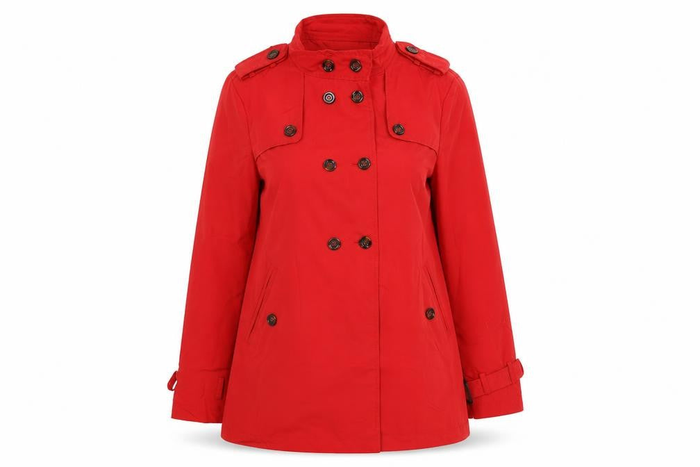Front view of Urban women’s red overcoat coat, size L