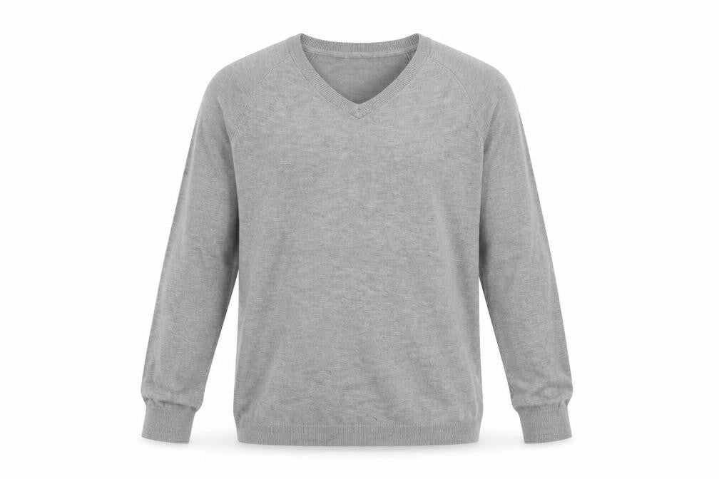 Front view of Very men’s grey v-neck viscose jumper, size L