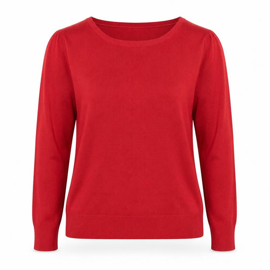 Front view of Atmosphere women’s red round neck polyester jumper, size UK 14