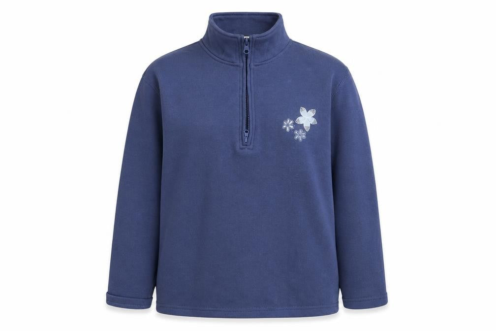 Front view of Bonmarché women’s blue polyester pullover sweatshirt, size S