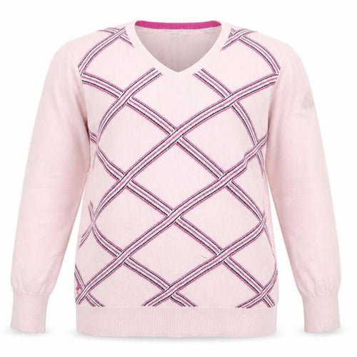 Ashworth Womens Pink V-Neck Argyle/Diamond Cotton Pullover Jumper Size L