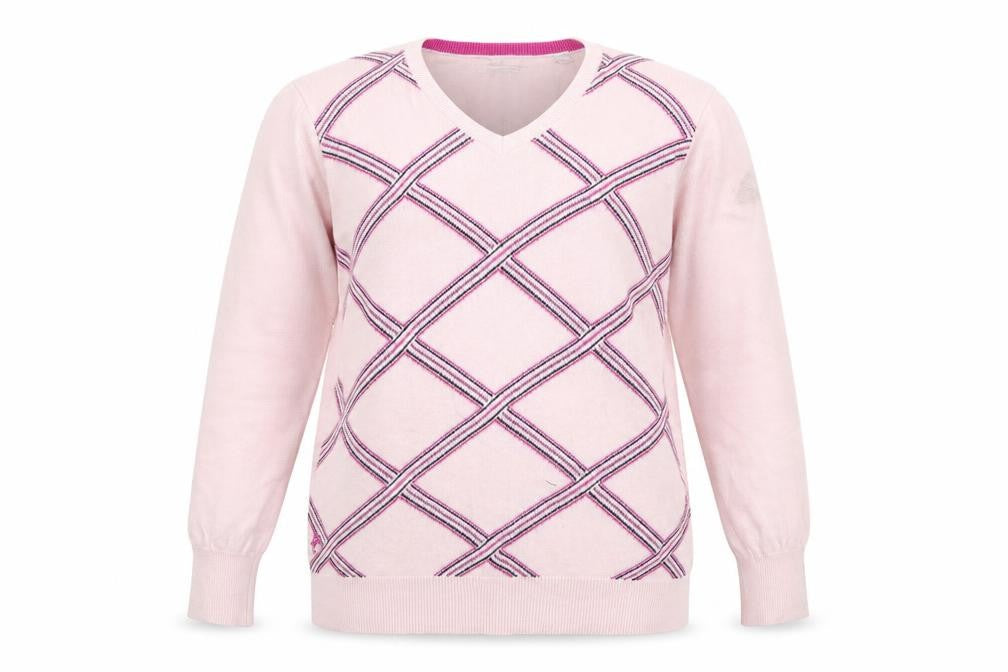 Ashworth Womens Pink V-Neck Argyle/Diamond Cotton Pullover Jumper Size L
