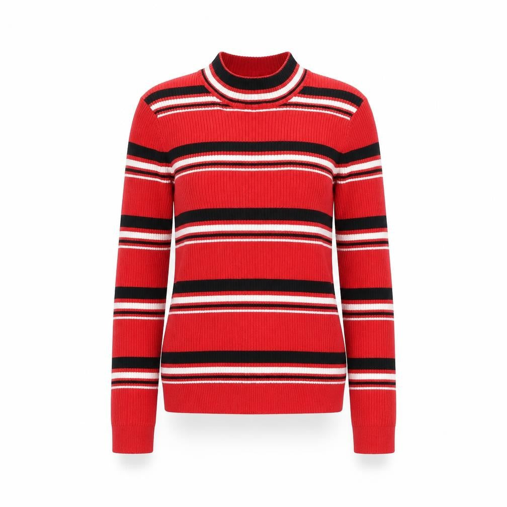 Divided by H&M Womens Red Mock Neck Striped Viscose Pullover Jumper Size S