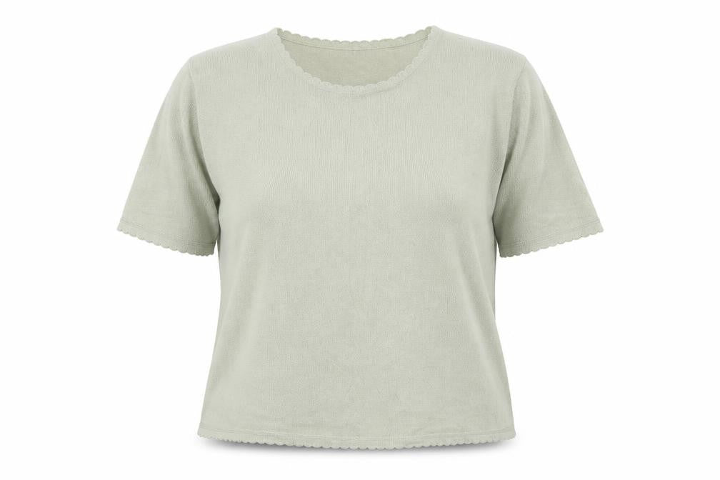 Front view of Preworn women’s green round neck cotton jumper, size L