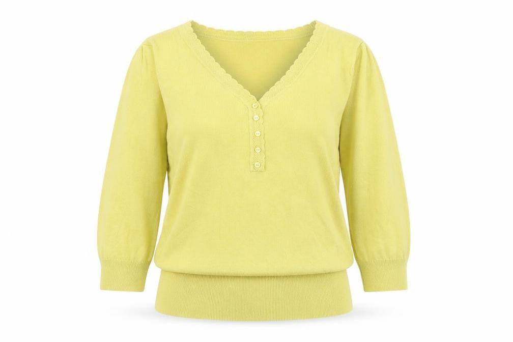 Front view of Marks & Spencer women’s green v-neck viscose jumper, size UK 14