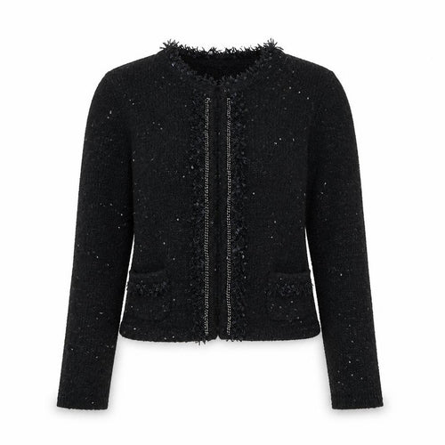 Preworn Womens Black Round Neck Polyester Cardigan Jumper Size 4