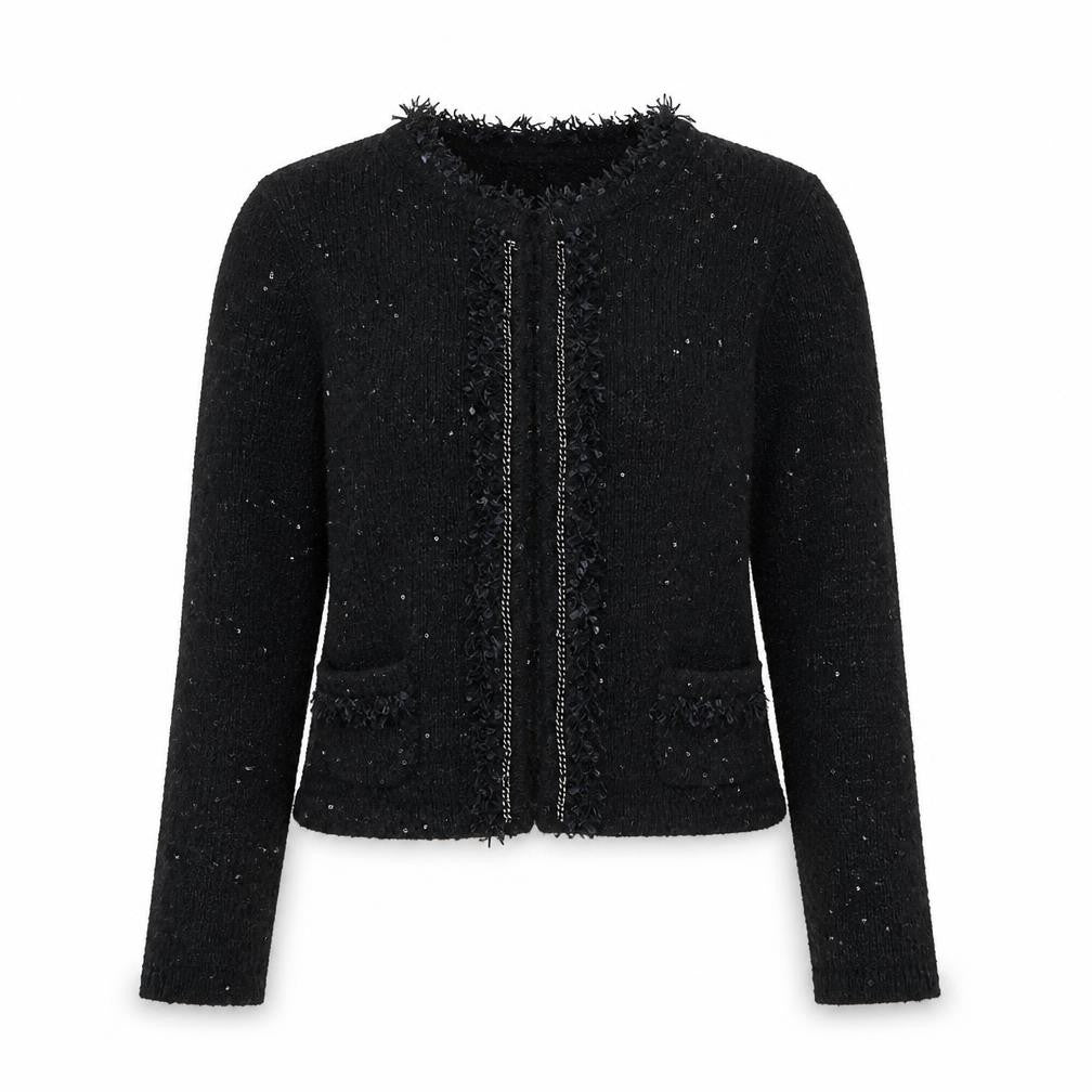 Preworn Womens Black Round Neck Polyester Cardigan Jumper Size 4