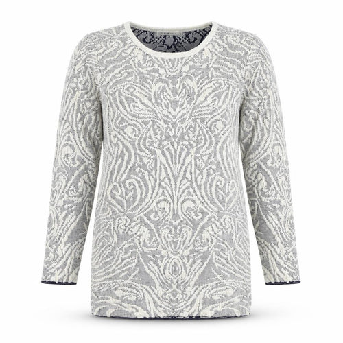 Lely Wood Womens Blue Round Neck Geometric Nylon Pullover Jumper One Size