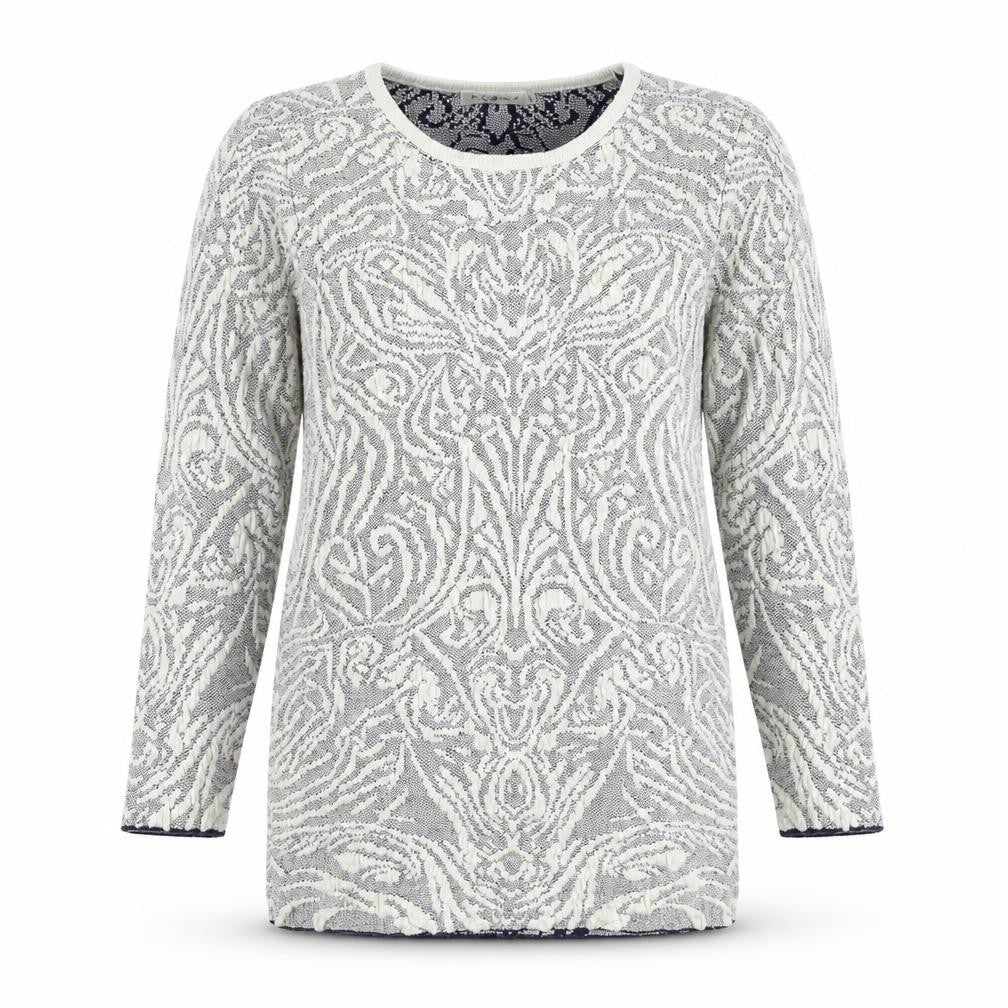 Lely Wood Womens Blue Round Neck Geometric Nylon Pullover Jumper One Size