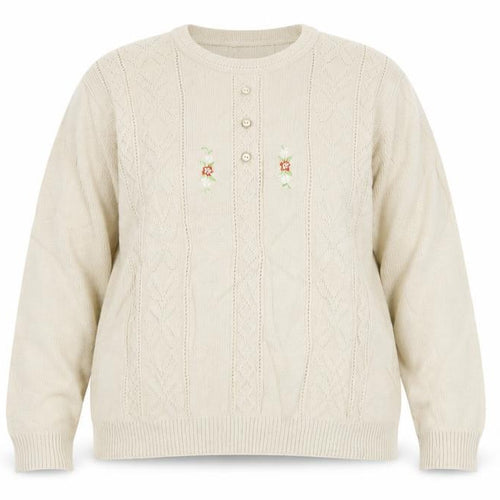 Merry Gold Womens Beige Round Neck Acrylic Pullover Jumper Size M - Flower
