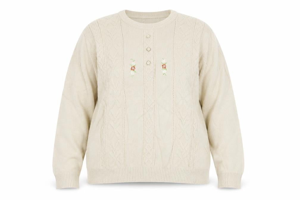 Merry Gold Womens Beige Round Neck Acrylic Pullover Jumper Size M - Flower