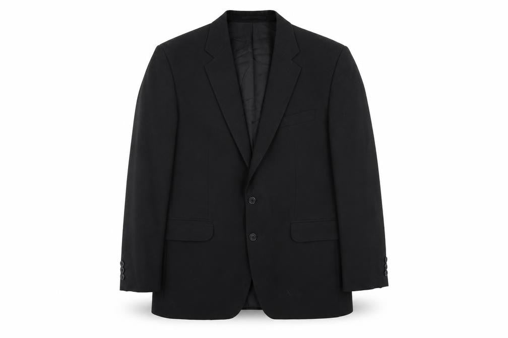 Front view of Varteks men’s black polyester jacket suit jacket, size 42