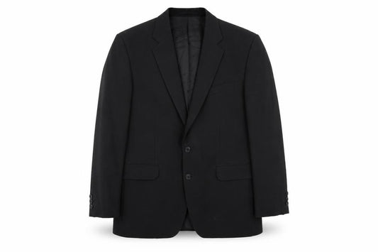 Front view of Varteks men’s black polyester jacket suit jacket, size 42