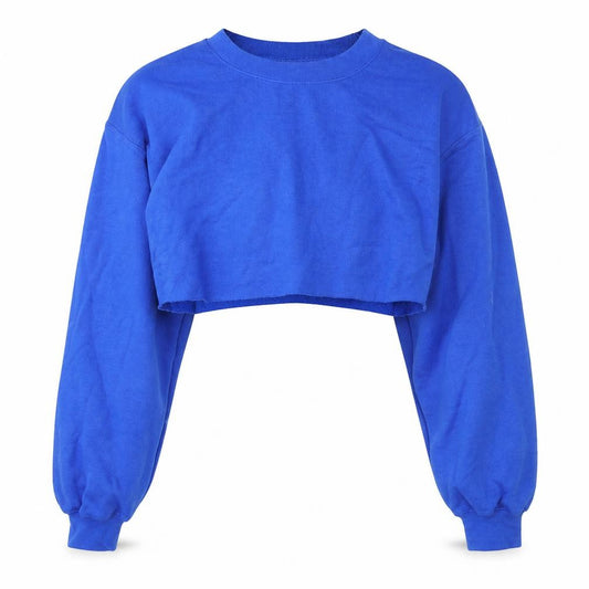 Front view of PRETTYLITTLETHING women’s blue polyester pullover sweatshirt, size M