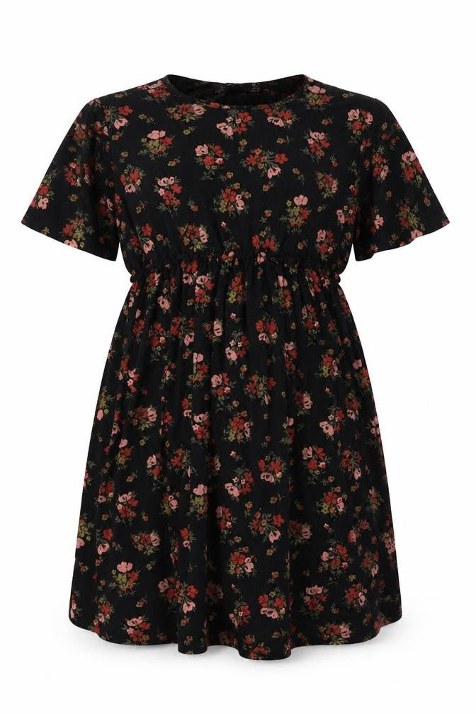 Front view of Boohoo women’s multicoloured floral viscose basic blouse, size UK 10, round neck