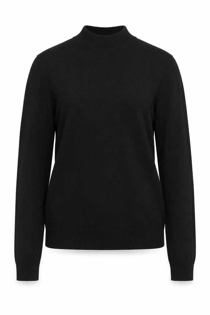 Front view of ASOS women’s black mock neck cotton jumper, size S