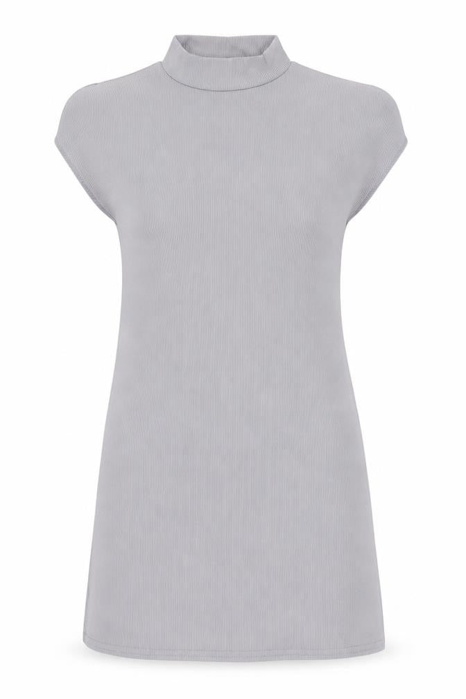 Front view of I SAW IT FIRST women’s grey polyester bodycon, size UK 10, high neck pullover