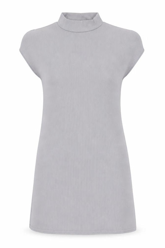 Front view of I SAW IT FIRST women’s grey polyester bodycon, size UK 10, high neck pullover