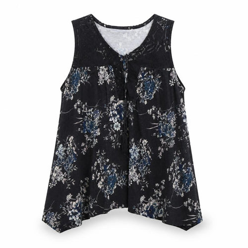Konk Rose Womens Black Floral Cotton Basic Blouse Size L Scoop Neck