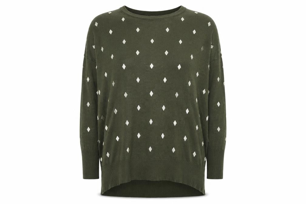 anthem Womens Green Round Neck Geometric Acrylic Pullover Jumper Size XS
