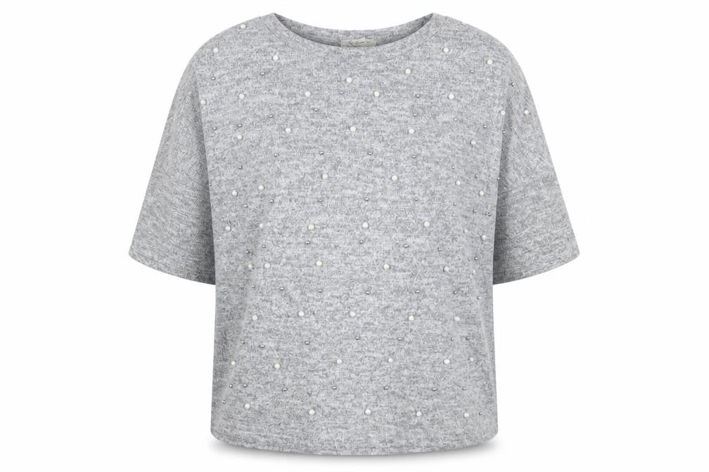 Front view of Bella Materna women’s grey round neck polyester jumper, size L