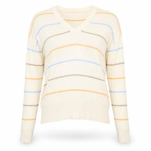 Marks and Spencer Womens Multicoloured V-Neck Striped Viscose Pullover Jumper Size XL