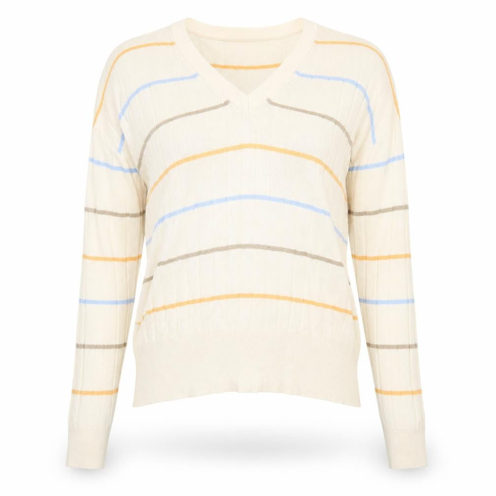 Marks and Spencer Womens Multicoloured V-Neck Striped Viscose Pullover Jumper Size XL