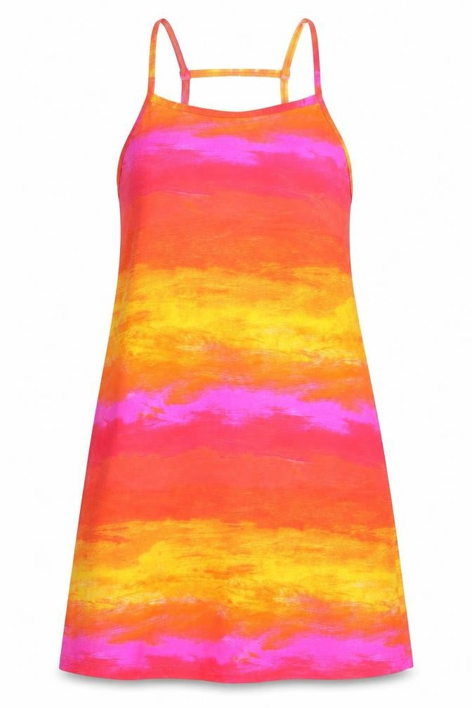Front view of Debenhams women’s multicoloured striped polyamide a-line, size UK 14, square neck pullover