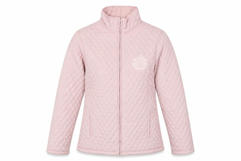 Front view of Pure & Natural women’s pink quilted jacket, size S, zip
