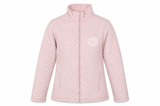 Front view of Pure & Natural women’s pink quilted jacket, size S, zip