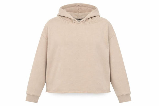 Front view of New Look women’s beige polyester pullover hoodie, size UK 8