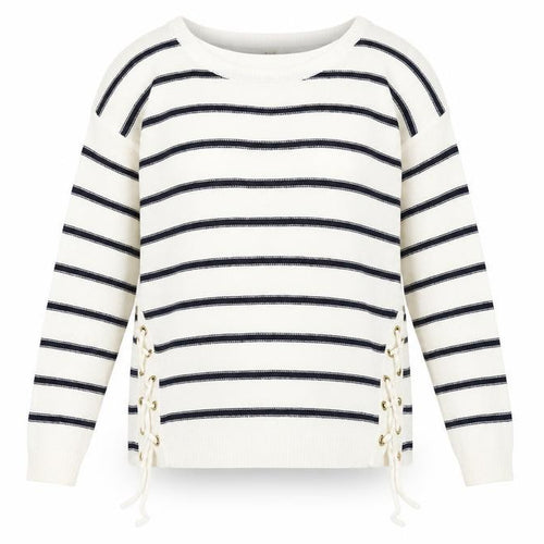 Lottie Womens White Round Neck Striped Acrylic Pullover Jumper Size 12