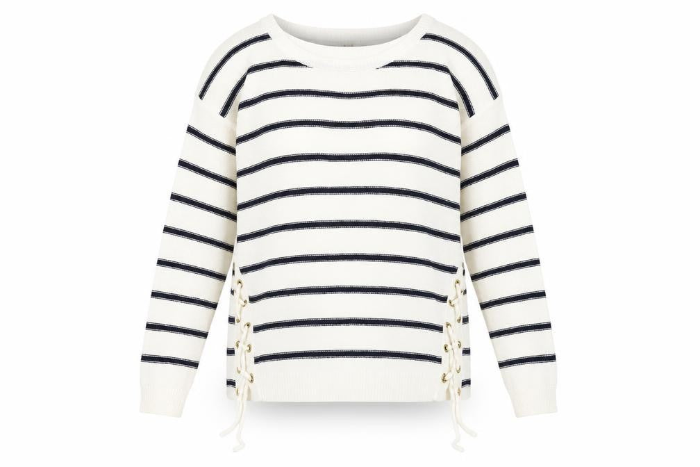 Lottie Womens White Round Neck Striped Acrylic Pullover Jumper Size 12