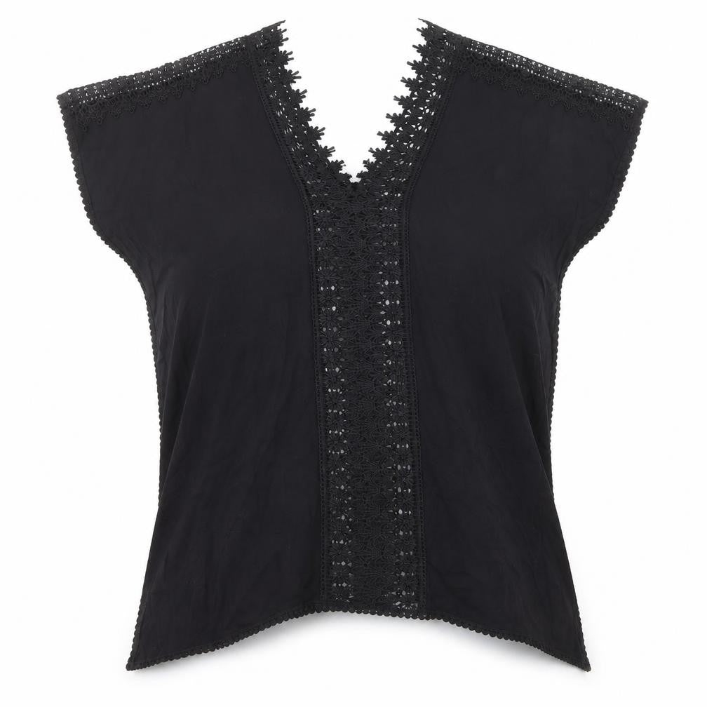 Front view of New Look women’s black viscose basic blouse, size S, v-neck