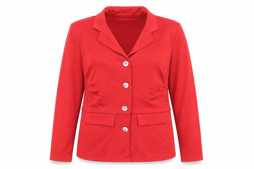 Front view of Preworn women’s red jacket blazer, size L