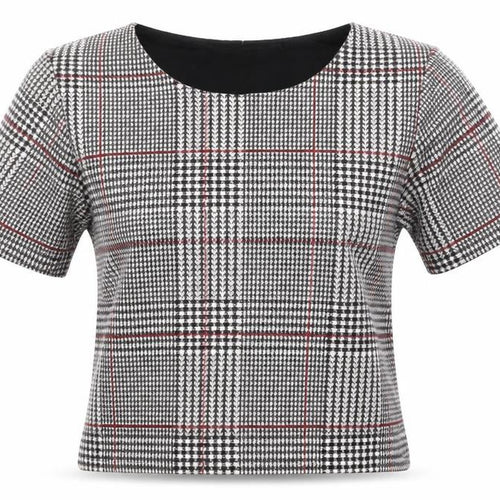 Topshop Womens Multicoloured Houndstooth Polyester Cropped T-Shirt Size 6 Round Neck