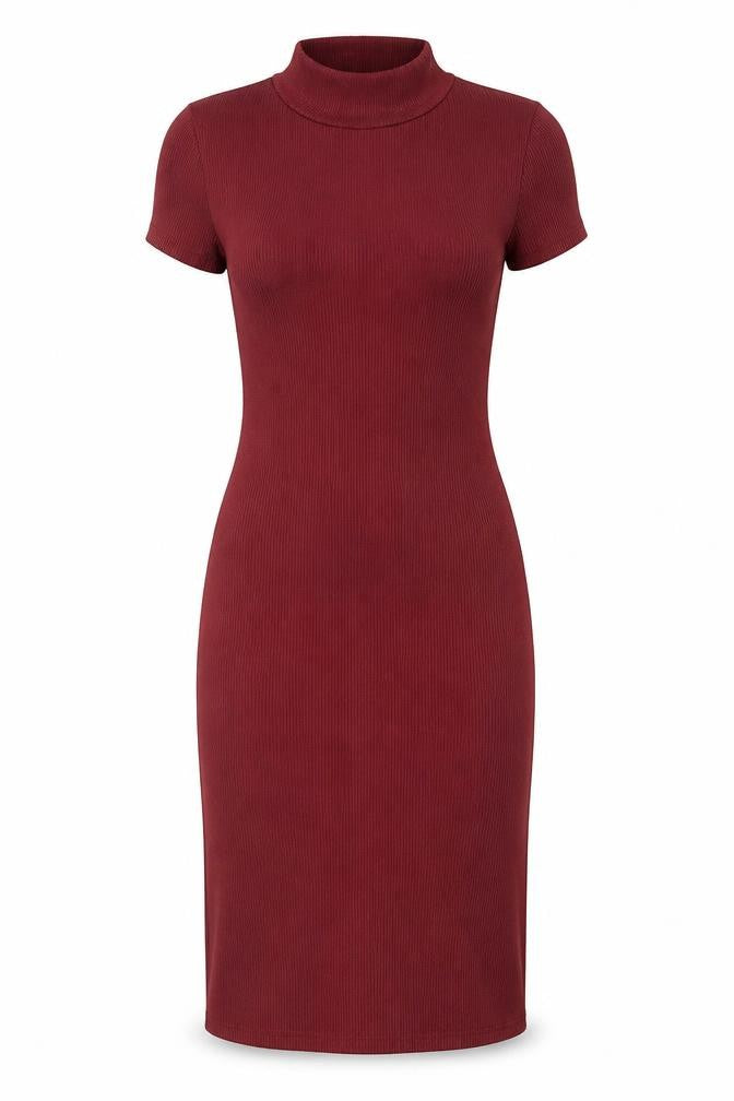 Front view of Boohoo women’s purple polyester bodycon, size UK 8, crew neck